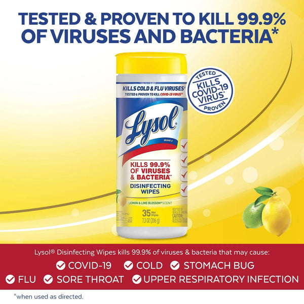 Disinfectant Wipes, Multi-Surface Antibacterial Cleaning Wipes, For Disinfecting and Cleaning, Lemon and Lime Blossom - 1 pack - 35 count per pack - plus 3 My Outlet Mall Resealable Storage Pouches