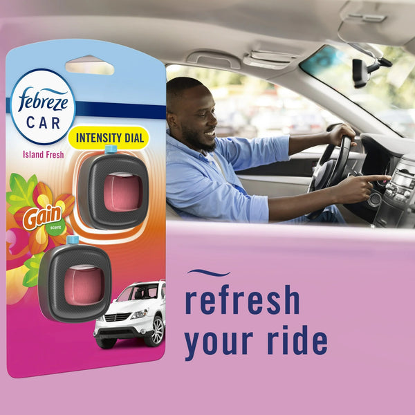 Car Air Freshener, Odor-Fighting Car Vent Clip, Gain Island Fresh, 2 Count - 1 pack - plus 3 My Outlet Mall Resealable Storage Pouches