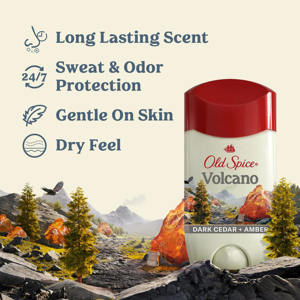 Antiperspirant Deodorant for Men, Invisible Solid Stick, Volcano with Charcoal - 3 packs - 2.6 oz per pack - plus 3 My Outlet Mall Resealable Storage Pouches