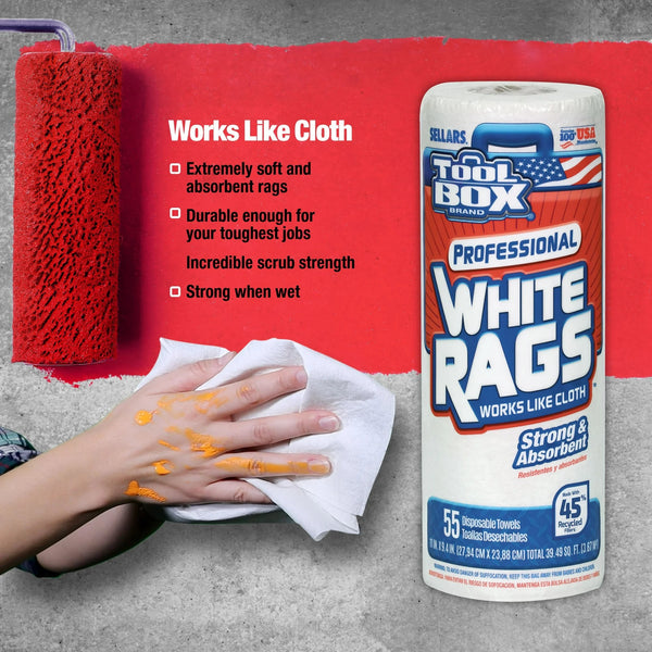 Professional White Rags Multi-Surface Cleaning Disposable Towel - 1 pack - 55 sheets per pack/roll- plus 3 My Outlet Mall Resealable Storage Pouches
