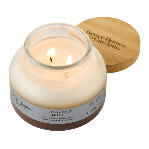 Leather and Musk Scented 2-Wick Ombre Bell Jar Candle - 3 packs - 18 oz per pack - plus 3 My Outlet Mall Resealable Storage Pouches