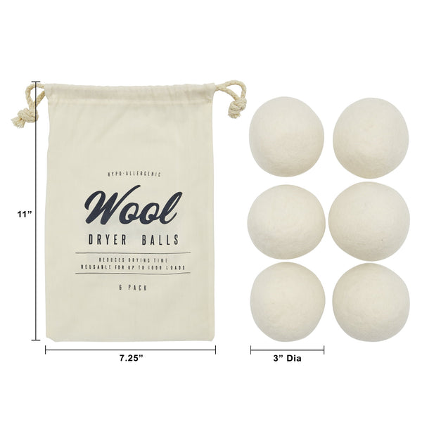 Wool Dryer Balls, 2.75" Each Dryer Ball - 1 pack - 6 Count - plus 3 My Outlet Mall Resealable Storage Pouches