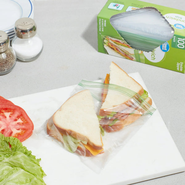 Fresh Seal Double Zipper Sandwich Bags - 1 pack - 100 Count per pack - plus 3 My Outlet Mall Resealable Storage Pouches