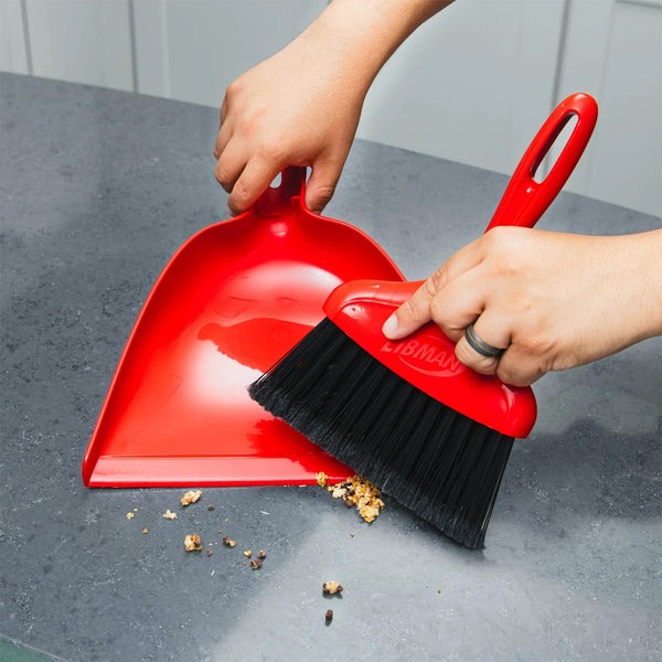 Whisk Broom & Dustpan Red Polypropylene with Black Fibers - 1 pack - plus 3 My Outlet Mall Resealable Storage Pouches
