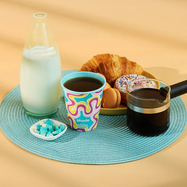 Marine Biodegradable and Compostable Paper Hot Cups with Lids, Squiggle Multi Color 12 oz - 1 pack - 10 Count per pack - plus 3 My Outlet Mall Resealable Storage Pouches
