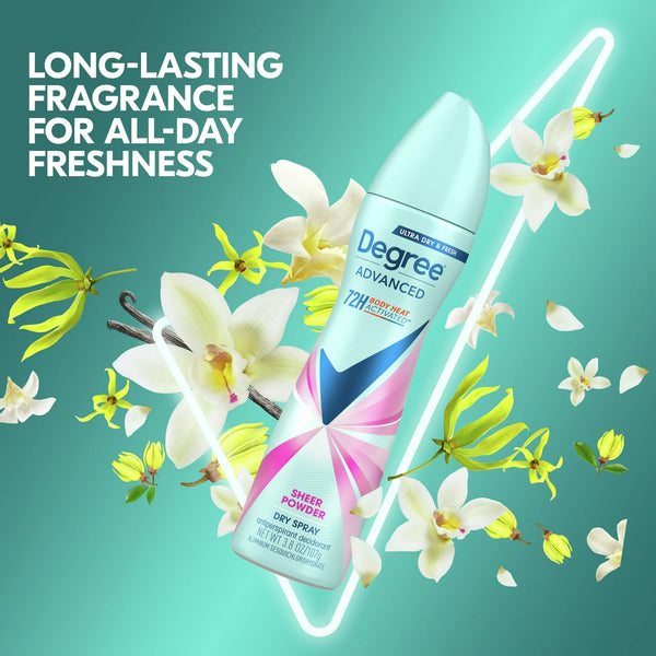 Advanced Long Lasting Women's Antiperspirant Deodorant Dry Spray, Sheer Powder - 3 packs - 3.8 oz per pack - plus 3 My Outlet Mall Resealable Storage Pouches