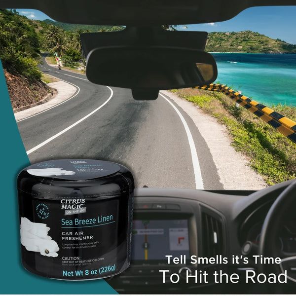 On the Go Solid Air Freshener for Auto, Sea Breeze Linen - 1 pack - 8 oz per pack - plus 3 My Outlet Mall Resealable Storage Pouches
