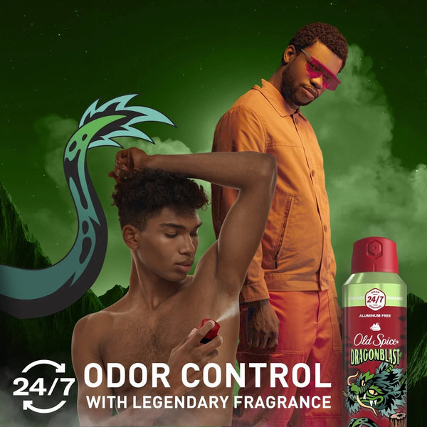 Aluminum Free Body Spray for Men, Dragonblast, Warm Woodsy Scent - 3 packs - 5.1 oz per pack - plus 3 My Outlet Mall Resealable Storage Pouches