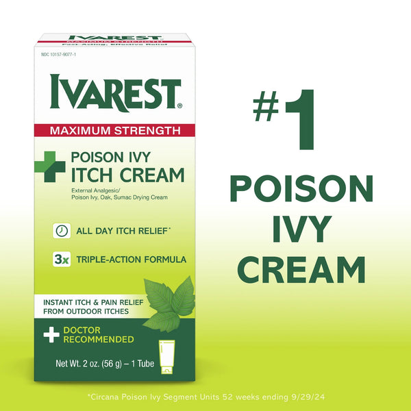Poison Ivy Medicated Cream, Max Strength Relief, Fast-Acting, Anti-Itch, Unscented - 1 pack - 2 oz per pack - plus 3 My Outlet Mall Resealable Storage Pouches