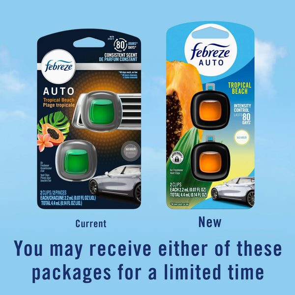 Auto Car Air Freshener, Odor-Fighting Car Vent Clip, Tropical Beach- 1 pack - 2 count per pack plus 3 My Outlet Mall Resealable Storage Pouches