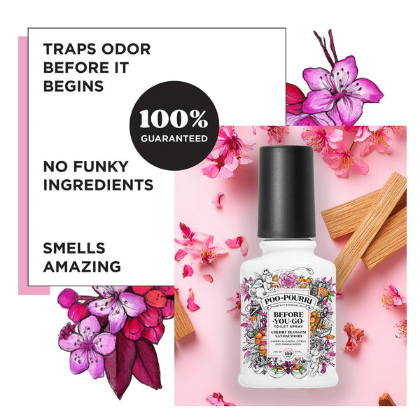 Before-You-Go Toilet Spray, Cherry Blossom Sandalwood - 2 packs - 2 oz per pack - plus 3 My Outlet Mall Resealable Storage Pouches