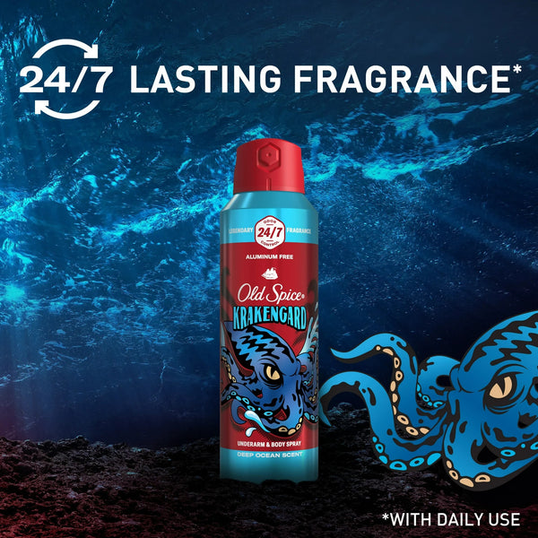 Aluminum Free Body Spray for Men, Krakengard, Deep Ocean Scent - 1 pack - 5.1 oz per pack - plus 3 My Outlet Mall Resealable Storage Pouches