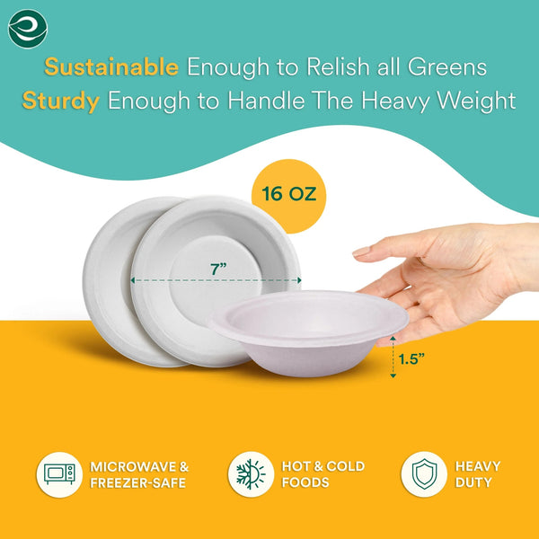 Plant-Based Compostable Disposable Bowls, 16 oz - 2 packs - 20 Count per pack - plus 3 My Outlet Mall Resealable Storage Pouches