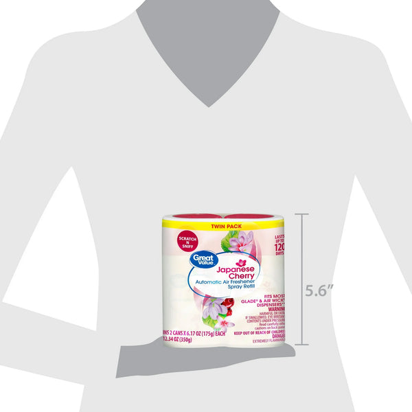 Automatic Air Freshener Spray Refill, Cherry Blossom, Twin pack - 3 packs - plus 3 My Outlet Mall Resealable Storage Pouches