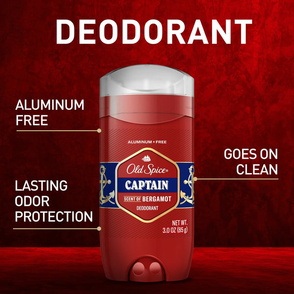 Aluminum Free, Men's Deodorant Invisible Solid Stick, Captain Scent - 3 packs - 3 oz per pack - plus 3 My Outlet Mall Resealable Storage Pouches