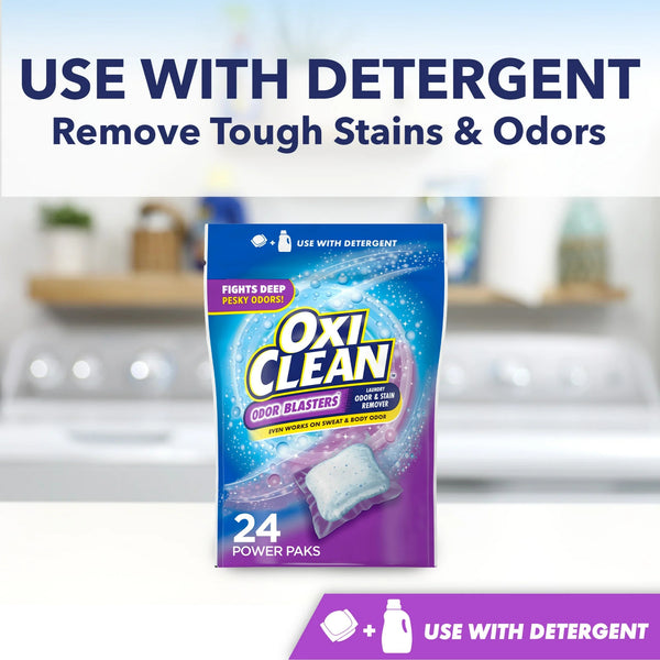Odor Blasters Odor and Laundry Stain Remover Power Paks- 2 packs - 24 ct per pack - plus 3 My Outlet Mall Resealable Storage Pouches