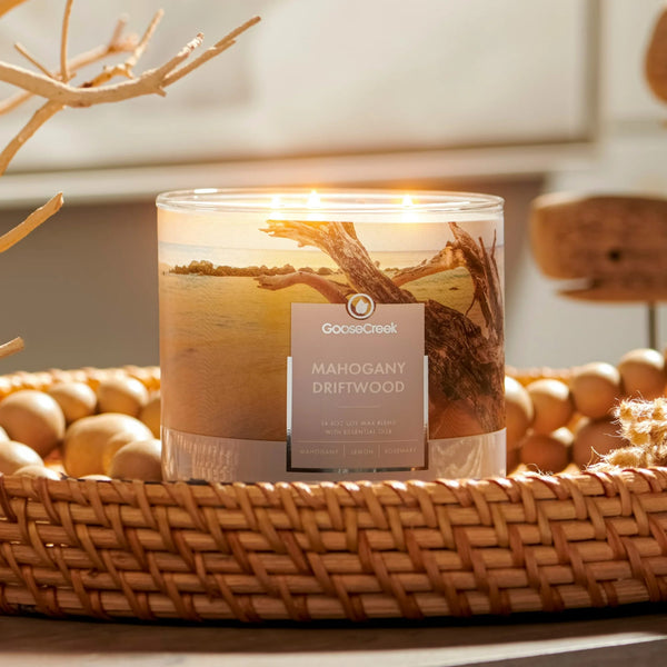 Mahogany Driftwood Scented 3 Wick Jar Candle - 2  packs - 14.5 oz per pack - plus 3 My Outlet Mall Resealable Storage Pouches