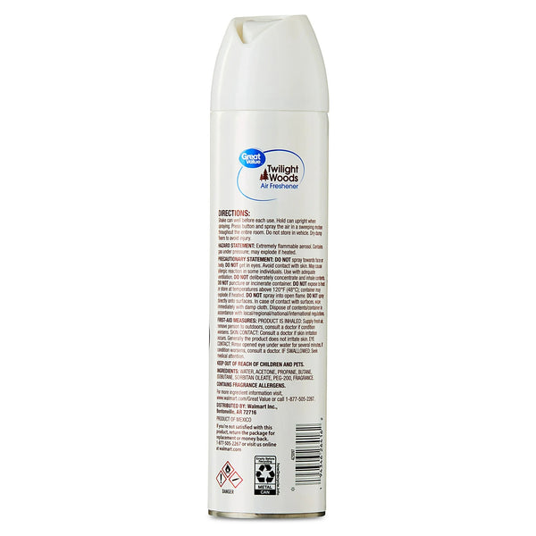 Aerosol Air Freshener, Twilight Woods - 2 packs - 8 oz per pack - plus 3 My Outlet Mall Resealable Storage Pouches