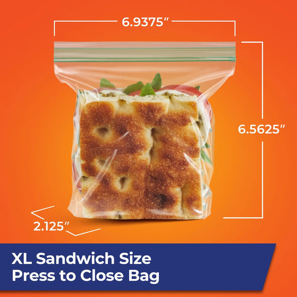 Press to Close Plastic Bags for Food Storage, XL Sandwich Size  - 2 packs -  50 Count per pack - plus 3 My Outlet Mall Resealable Storage Pouches