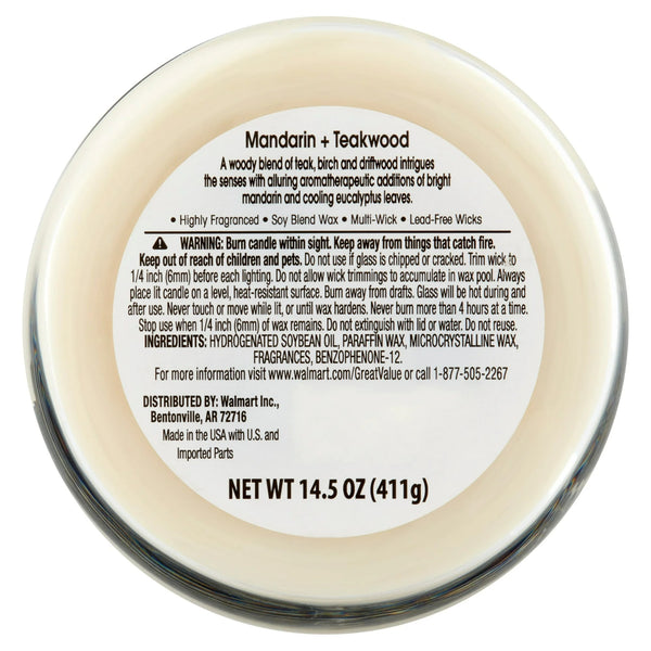 Mandarin & Teakwood Aromatherapy Candles Scented - 1 pack - 14 oz per pack - plus 3 My Outlet Mall Resealable Storage Pouches