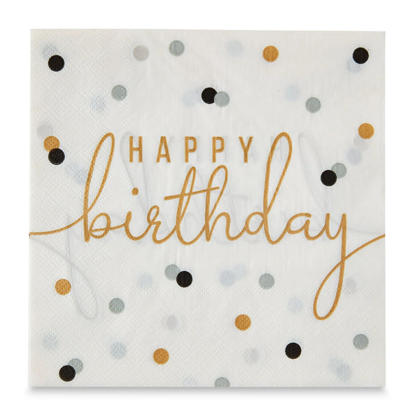 6.5" x 6.5" Disposable Gold/White Happy Birthday Paper Napkins - 1 pack - 20 Count per pack - plus 3 My Outlet Mall Resealable Storage Pouches