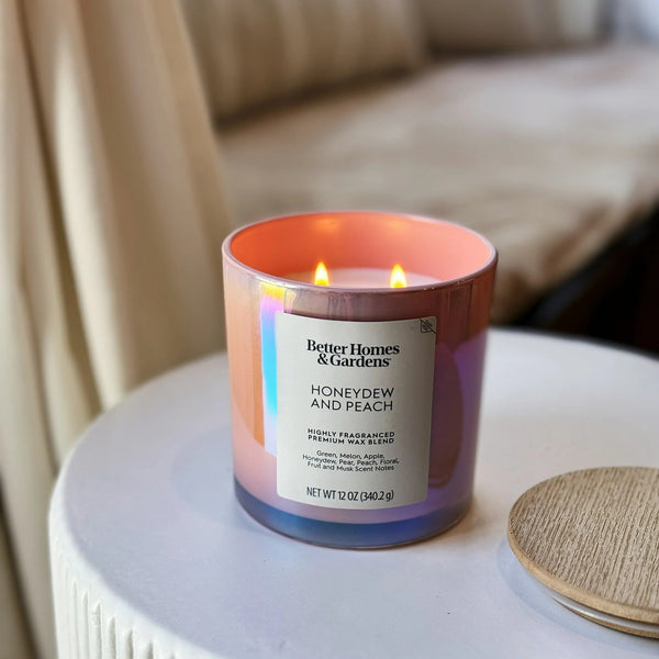 Honeydew & Peach Scented 2-Wick Iridescent Jar Candle - 1 pack - 12 oz per pack - plus 3 My Outlet Mall Resealable Storage Pouches