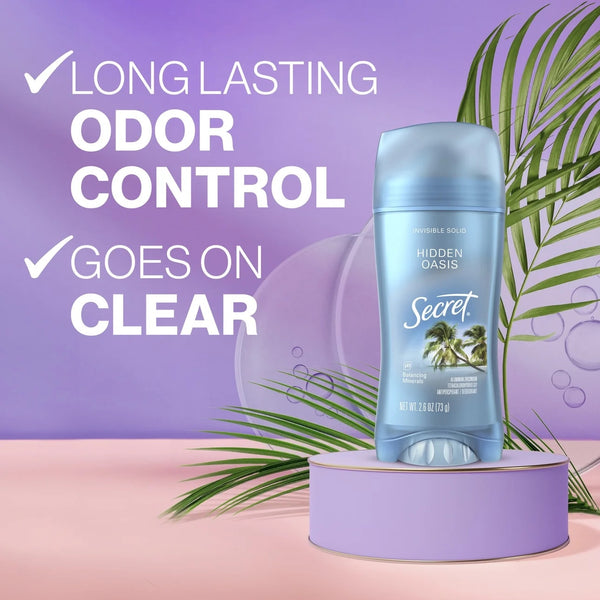 Fresh Invisible Solid Antiperspirant Deodorant for Women, Hidden Oasis - 3 packs - 2.6 oz per pack - plus 3 My Outlet Mall Resealable Storage Pouches