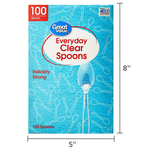 Plastic Everyday Clear Spoons - 2 packs - 100 Count per pack - plus 3 My Outlet Mall Resealable Storage Pouches