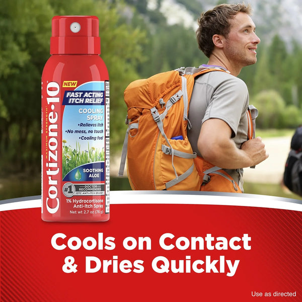 Maximum Strength Itch Relief Cooling Spray, Hydrocortisone 1% & Soothing Aloe, Fast-Acting, No-Mess Anti-Itch Spray for Bug Bites, Rash, Eczema, Psoriasis, Poison Ivy & More - 3 packs - 2.7 oz per pack - plus 3 My Outlet Mall Resealable Storage Pouches