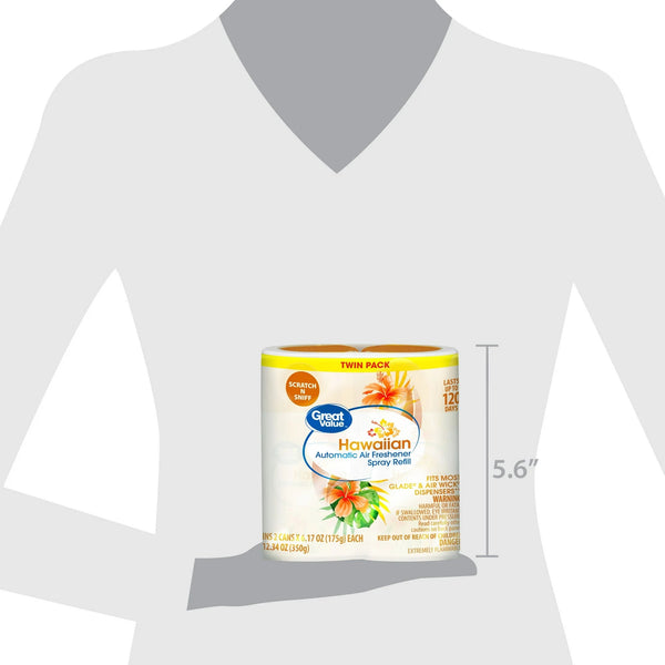 Automatic Air Freshener Spray Refill, Hawaiian, Twin pack - 2 packs - plus 3 My Outlet Mall Resealable Storage Pouches