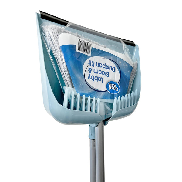 Lobby Broom and Dustpan Set, 2.75" x 11.81" x 41", Blue - 2 packs - plus 3 My Outlet Mall Resealable Storage Pouches