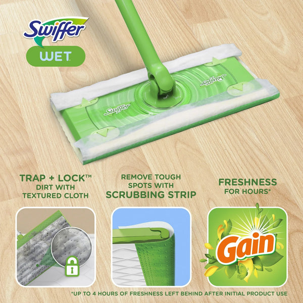 Sweep + Mop, Wet Pads Refill, Floor Cleaner, Cleaning Cloths, Gain - 1 pack - 24 count per pack - plus 3 My Outlet Mall Resealable Storage Pouches