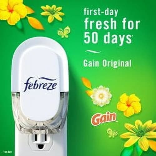 Plug In Air Freshener, Odor-Fighting Oil Kit, Gain Scent, Warmer + 1 Refill - 1 pack - plus 3 My Outlet Mall Resealable Storage Pouches