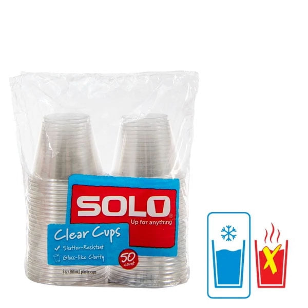 Party Disposable Plastic Cups, Clear, 9 oz - 1 pack - 50 Count per pack - plus 3 My Outlet Mall Resealable Storage Pouches