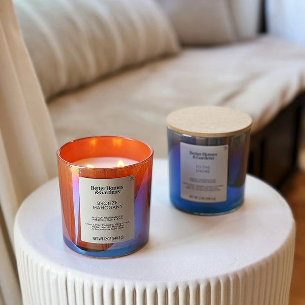 Bronze Mahogany Scented 2-Wick Iridescent Jar Candle - 1 pack - 12 oz per pack - plus 3 My Outlet Mall Resealable Storage Pouches
