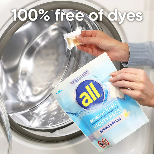 Sensitive Fresh Mighty Pacs Laundry Detergent Pacs, Hypoallergenic Spring Breeze Scent, Gentle for Sensitive Skin, HE Compatible - 2 packs - 19 Count - plus 3 My Outlet Mall Resealable Storage Pouches