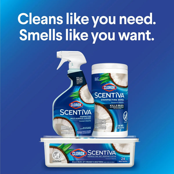 Scentiva Disinfecting Wet Mop Pads, Coconut & Waterlily - 1 pack - 24 count per pack - plus 3 My Outlet Mall Resealable Storage Pouches