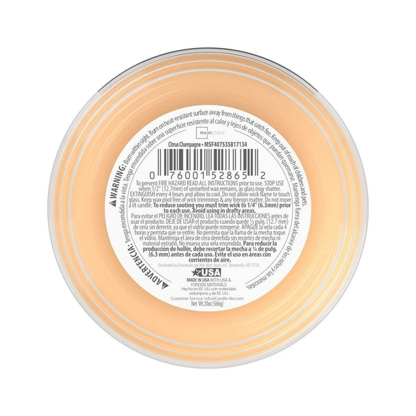 Citrus Champagne Scented 3-Wick Glass Jar Candle - 1 pack - 20 oz per pack - plus 3 My Outlet Mall Resealable Storage Pouches