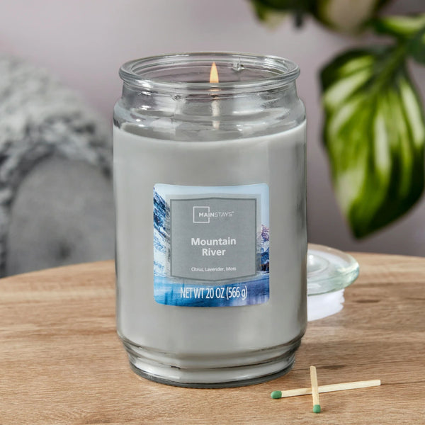 Mountain River Scented Single-Wick Large Glass Jar Candle - 1 pack - 20 oz per pack - plus 3 My Outlet Mall Resealable Storage Pouches
