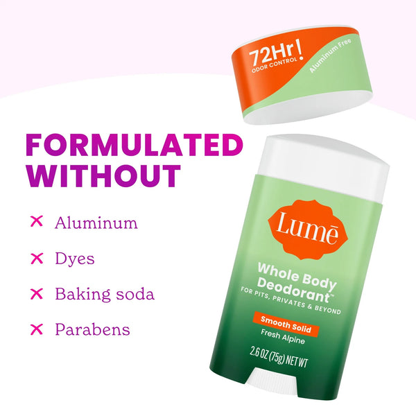 Whole Body Women’s Deodorant Smooth Solid Stick Aluminum-Free, Fresh Alpine Scent - 3 packs - 2.6 oz per pack - plus 3 My Outlet Mall Resealable Storage Pouches