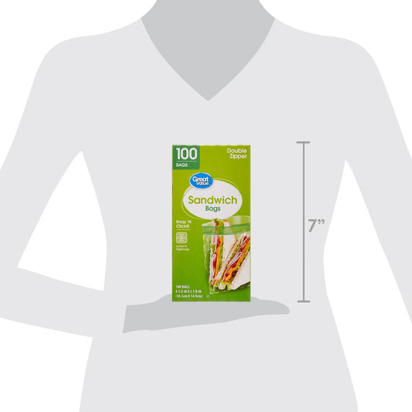 Fresh Seal Double Zipper Sandwich Bags - 1 pack - 100 Count per pack - plus 3 My Outlet Mall Resealable Storage Pouches
