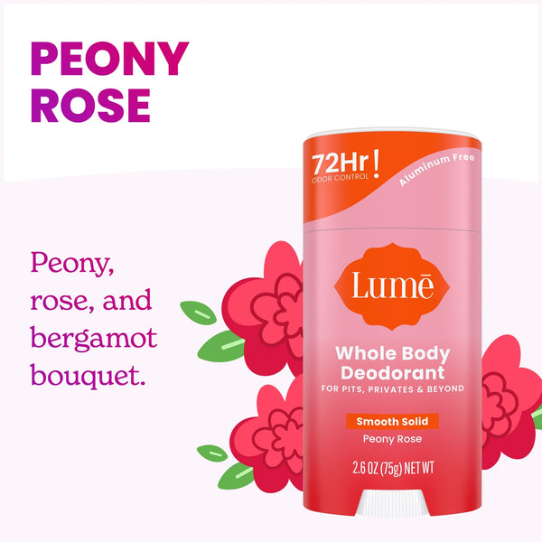 Whole Body Women’s Deodorant Smooth Solid Stick Aluminum Free, Peony Rose - 3 packs - 2.6 oz per pack - plus 3 My Outlet Mall Resealable Storage Pouches