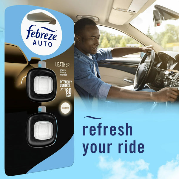 Auto Car Air Freshener, Odor-Fighting Car Vent Clip, Leather - 3 pack - 2 count per pack plus 3 My Outlet Mall Resealable Storage Pouches