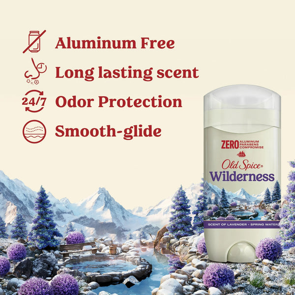 Aluminum Free Men's Deodorant, Invisible Solid Stick, Wilderness with Lavender - 2 packs- 3 oz per pack - plus 3 My Outlet Mall Resealable Storage Pouches