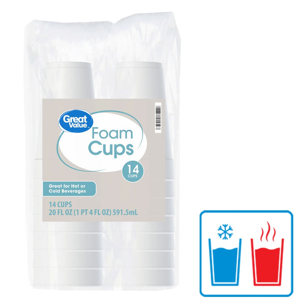 Disposable Foam Cups, 20oz - 3 packs - 14 Count per pack - plus 3 My Outlet Mall Resealable Storage Pouches