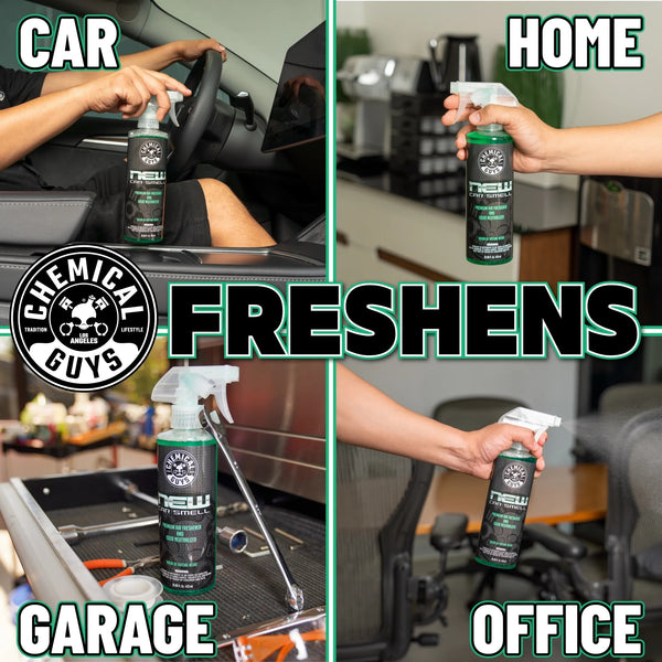 New Car Scent Air Freshener and Odor Eliminator - 2 packs - 4 oz per pack - plus 3 My Outlet Mall Resealable Storage Pouches