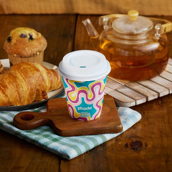Marine Biodegradable and Compostable Paper Hot Cups with Lids, Squiggle Multi Color 12 oz - 1 pack - 10 Count per pack - plus 3 My Outlet Mall Resealable Storage Pouches