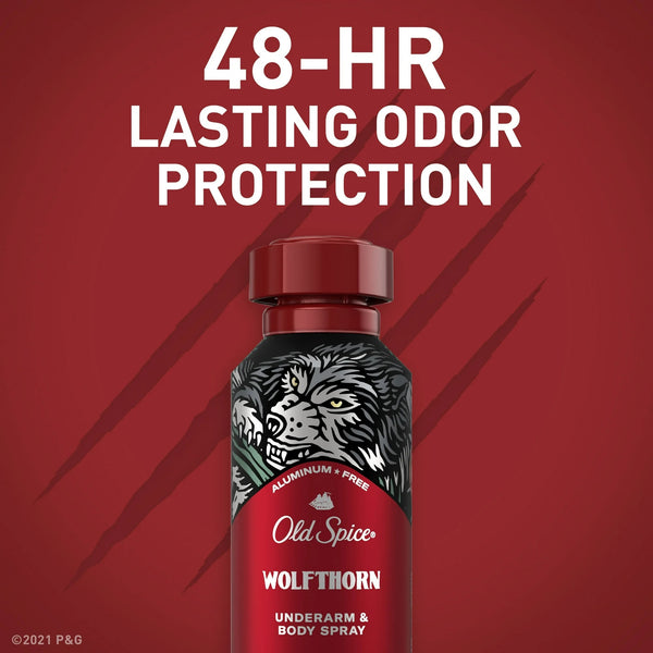 Aluminum Free Body Spray for Men, Wolfthorn - 3 packs - 5.1 oz per pack - plus 3 My Outlet Mall Resealable Storage Pouches