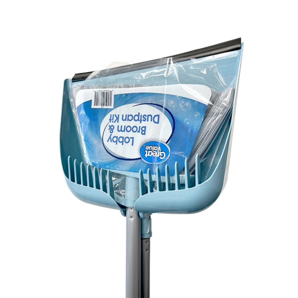 Lobby Broom and Dustpan Set, 2.75" x 11.81" x 41", Blue - 2 packs - plus 3 My Outlet Mall Resealable Storage Pouches