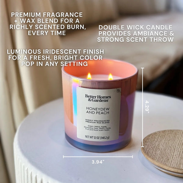 Honeydew & Peach Scented 2-Wick Iridescent Jar Candle - 1 pack - 12 oz per pack - plus 3 My Outlet Mall Resealable Storage Pouches